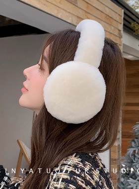 羊毛羊皮皮毛一体真皮草耳包可折叠男女白色冬季保暖耳罩暖耳耳捂