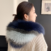 走秀款 狐狸毛蓝色风雪帽冬季 保暖旅行围巾帽子议题真皮草披肩女