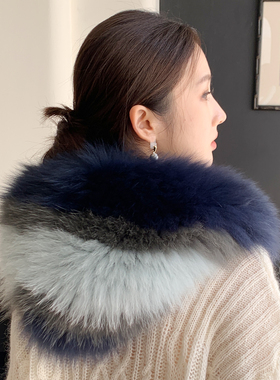 走秀款~狐狸毛蓝色风雪帽冬季保暖旅行围巾帽子议题真皮草披肩女