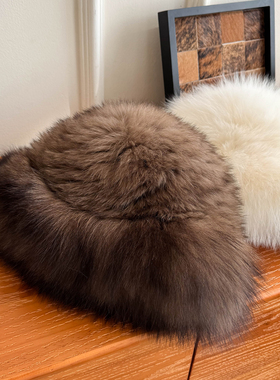 纯手工编织狐狸毛渔夫帽 冬季新款柔软弹力仿紫貂色皮草贝雷帽子