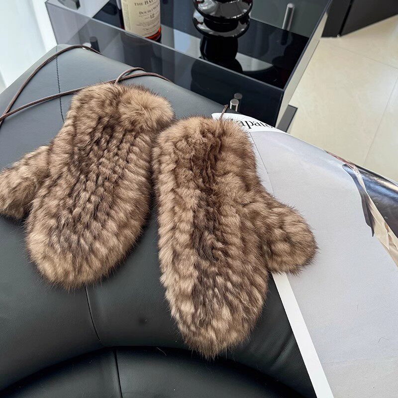 冬季保暖真毛毛手套 加厚保暖毛绒绒可爱兔毛连指皮草大手套暖手