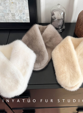 经典大版双面整貂皮毛吸v领围脖 男女款水貂毛围巾秋冬皮草毛领