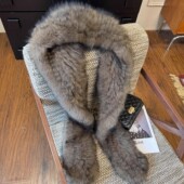 仿紫貂色狐狸毛编织轻柔软真毛围巾帽子一体冬季 户外保暖风雪帽