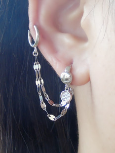 925纯银瓦片链双耳洞三耳洞耳环精致简约耳扣时尚气质连体女 耳圈