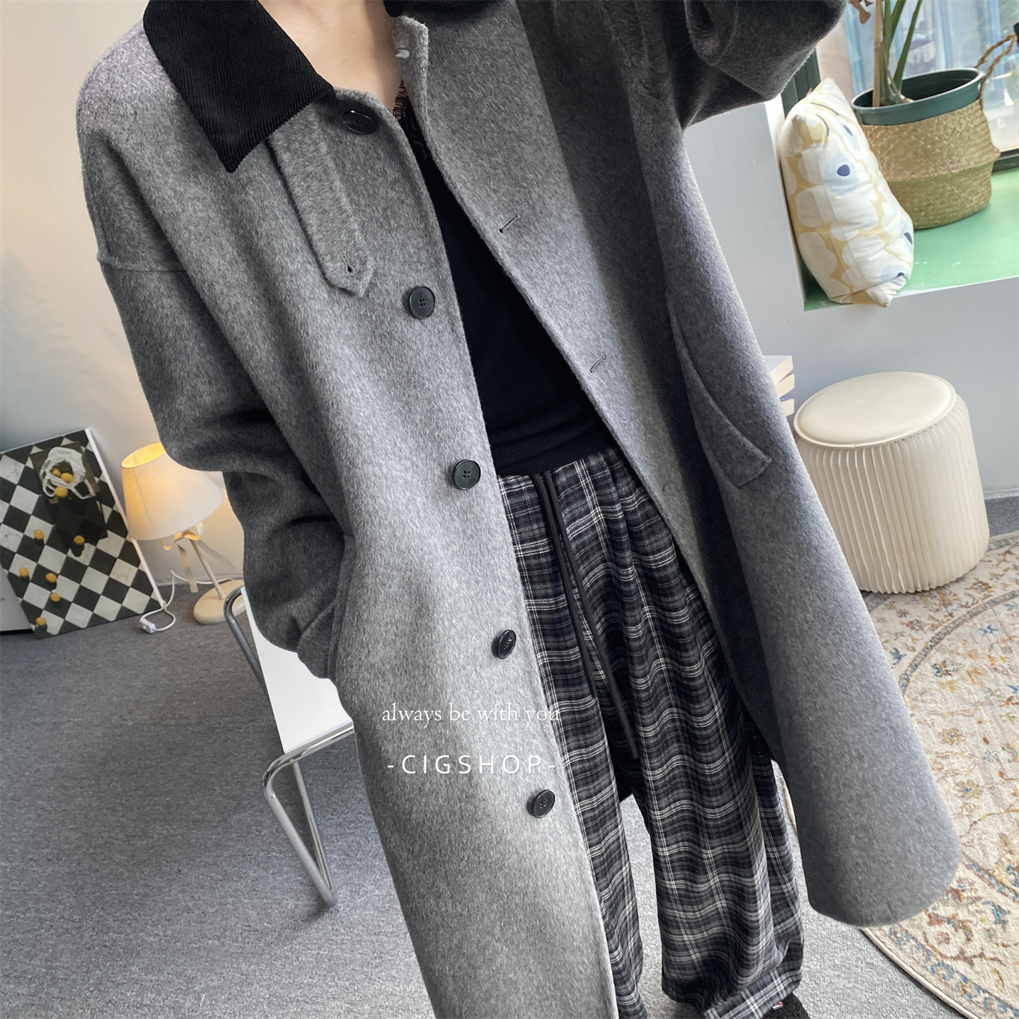 澳洲羊毛猎装风格雷系双面呢大衣