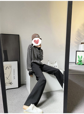 岛国面料王牌版型极简 显瘦显腿长微喇黑色松紧腰弹力休闲裤西裤