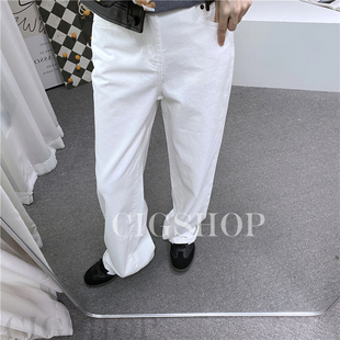 th row意大利进口极简大长腿高腰白色阔腿直筒裤牛仔裤女休闲长裤