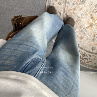 长裤 加绒加厚拼裁设计显瘦冬季 温暖云柔感舒适直筒小阔腿牛仔裤