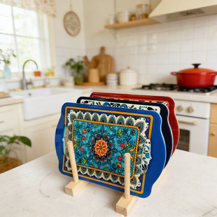 微瑕清仓 复古蓝花陶瓷餐垫 家用碗盘锅隔热垫 高颜值餐桌托盘