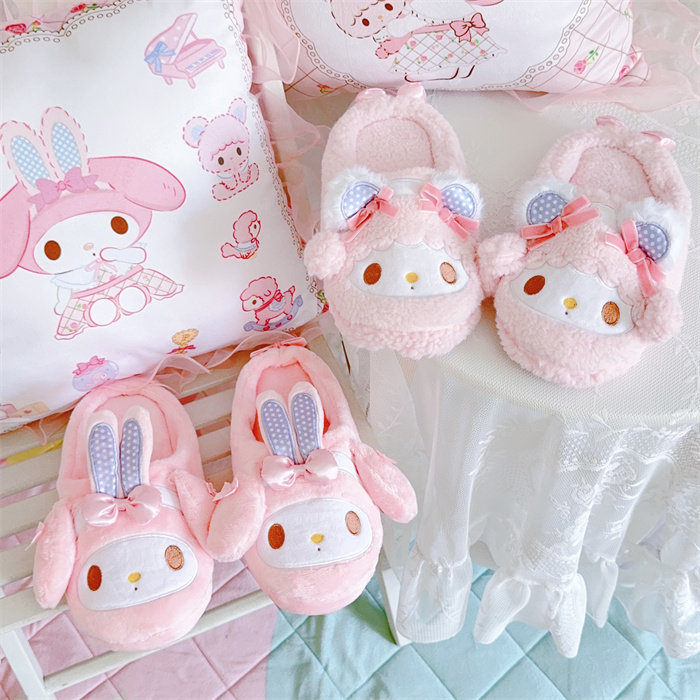 少女心粉色美乐蒂毕爱诺秋冬保暖居家棉拖可爱学生毛绒宿舍棉拖鞋