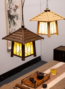 茶室复古吊灯餐饮装饰灯民宿廊灯创意灯田园风竹编灯中式禅意灯