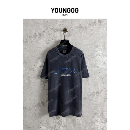YOG【Saint Michael 】美式复古水洗做旧字母印花男女同款宽松T恤