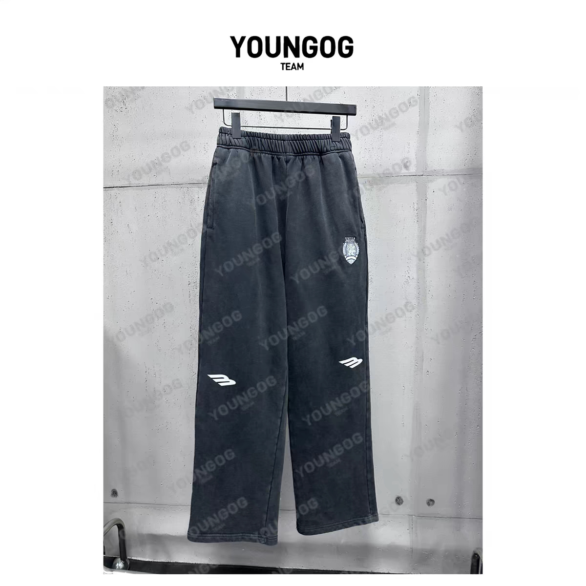 潮牌3B足球徽章卫裤重磅纯棉水洗做旧美式高街休闲长裤男女同款