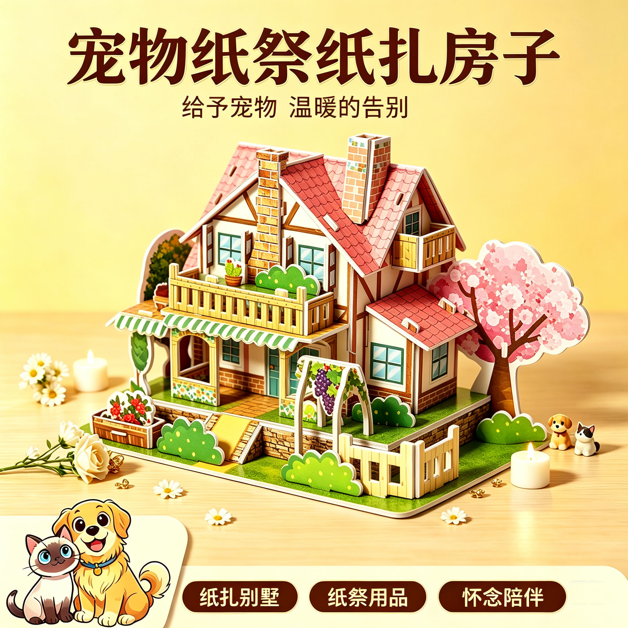 成品发货宠物纸祭别墅纸房子猫咪狗狗离世纪念纸祭用品