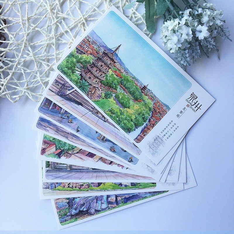 泉州手绘风景明信片书签套组