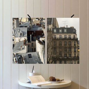 ins风复古文艺街头巴黎古典建筑画报海报纸装 饰画背景墙书房软装