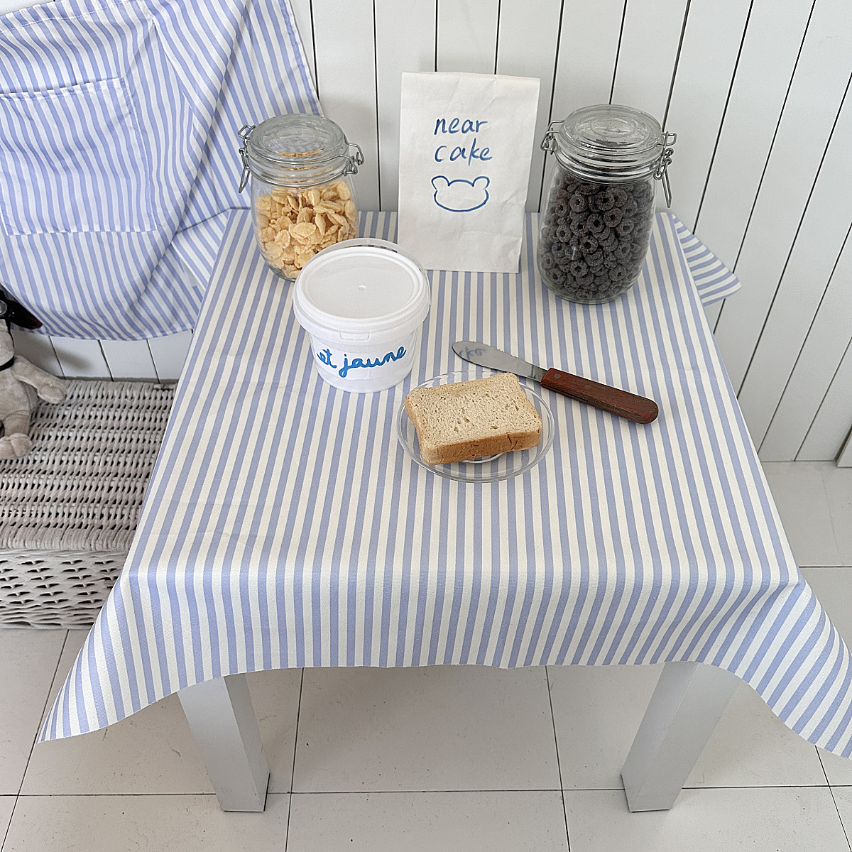 ins风韩国小清新防水桌布简约条纹文艺少女心浅粉天蓝书桌布艺