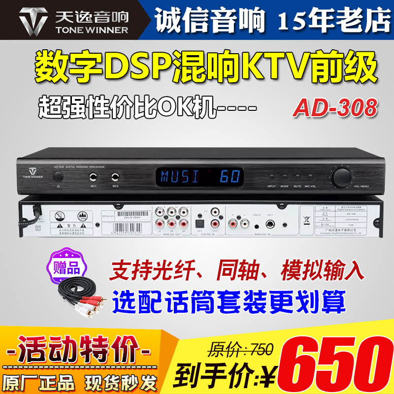 Winner/天逸 AD-308数字混响器家用k歌卡拉ok机功放话筒效果器KTV