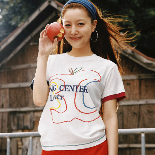 CryingCenter 微透雪花纹理竹节棉轻薄合身正肩线条3C苹果印花Tee