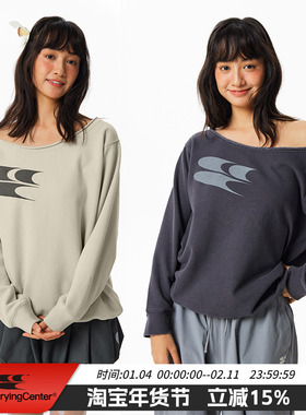 CryingCenter一字斜肩logo卫衣软糯加绒休闲显瘦秋装上衣长袖女款