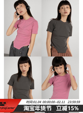 CryingCenter 冷粉碳灰 非常规下摆设计弹力紧身短袖T恤 哭喊中心