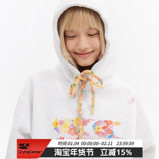 CryingCenter 手绘花园3c抽绳加绒连帽卫衣 哭喊中心