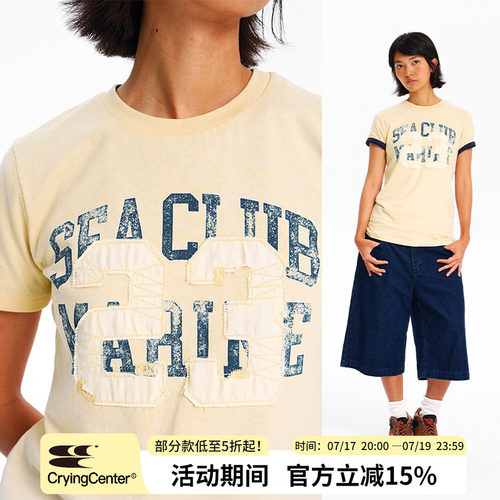 CryingCenter seaclub水洗复古贴布女正肩合身TEE 哭喊中心