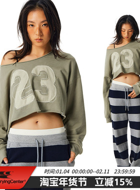 CryingCenter 斜肩做旧卷边宽松毛圈短卫衣 女款 哭喊中心