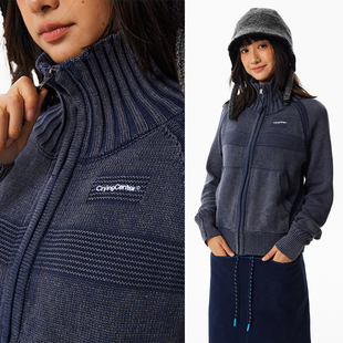 哭喊中心 女款 CryingCenter 洗水做旧牛仔蓝拉链开衫