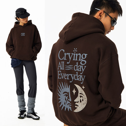 CryingCenter日月落泪印章 复古宽松软糯加绒连帽卫衣 男女款