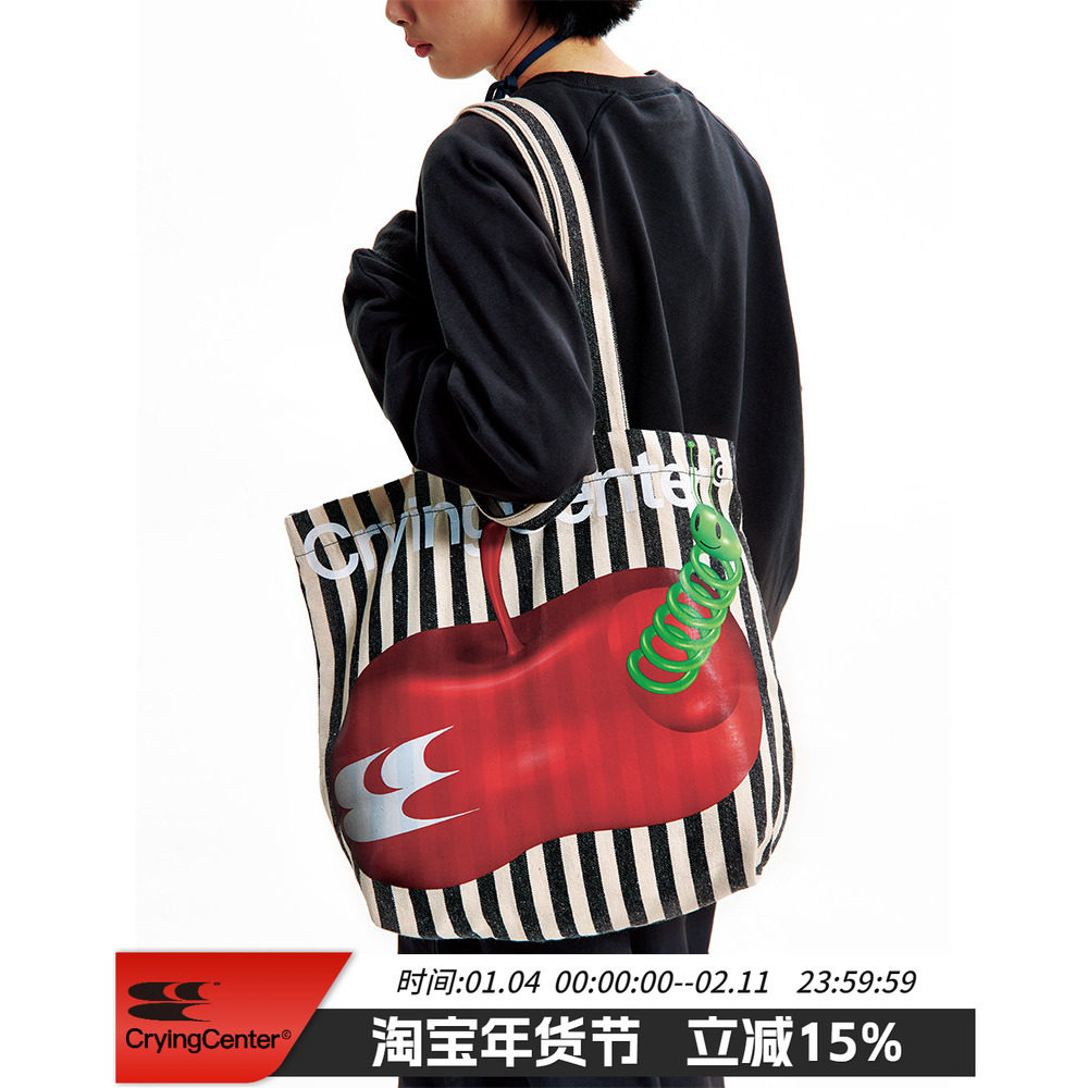 Crying Center 苹果杀手条纹 大容量大学生情侣托特包 哭喊中心,箱包皮具/热销女包/男包,男士包袋,淘宝优惠券,粉丝福利购,淘宝优惠卷