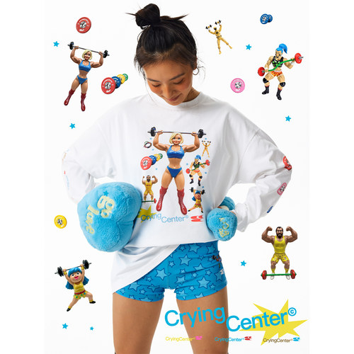 CryingCenter健身举重杠铃肌肉人印花速干运动长袖TEE男女款