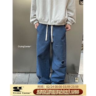 CryingCenter 水洗做旧补丁弯刀裤宽松法工裤 哭喊中心