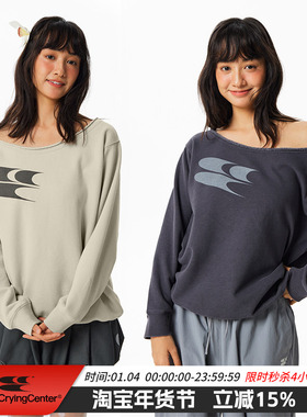 CryingCenter一字斜肩logo卫衣软糯加绒休闲显瘦秋装上衣长袖女款
