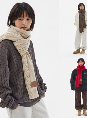 CryingCenter圣诞红奶油白棕冬日氛围感麻花针织温暖围巾哭喊中心