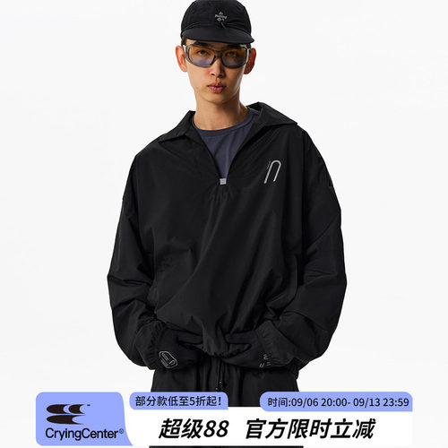 CryingCenter 短宽廓形感翻领运动卫衣 秋冬训练套头衫 哭喊中心