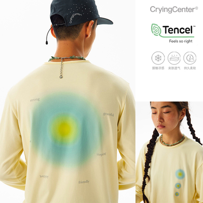 CryingCenter 渐变鹅黄浅蓝绿光环能量长袖运动休闲男女同款T恤