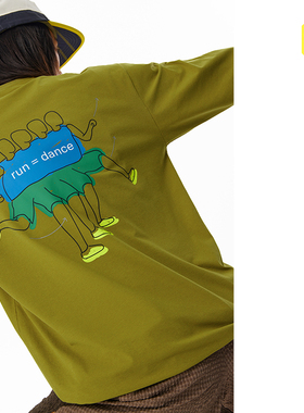 CryingCenter跑步跳舞人印花速干防晒长袖tee圆领男女同款户外