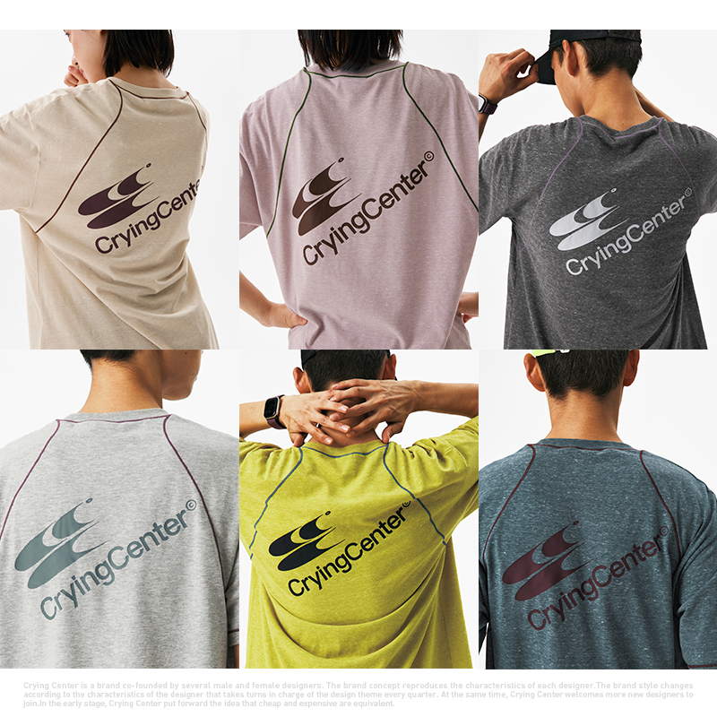 CryingCenter圆领宽松彩纱撞色分割训练运动休闲T恤上衣哭喊中心