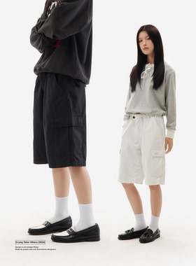 Crying Center 洗水工装口袋中裤伞兵裤 情侣 白黑 哭喊中心