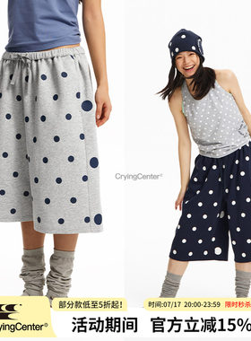 CryingCenter 波点空气七分裤漩涡印花细腰绑带挺括舒适百搭休闲