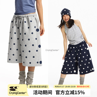 CryingCenter 波点空气七分裤漩涡印花细腰绑带挺括舒适百搭休闲
