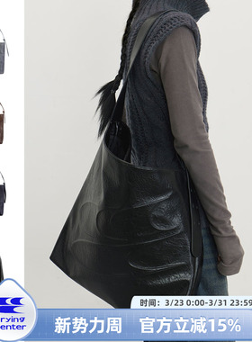 CryingCenter 黑色油蜡大容量单肩斜挎皮包可调节托特包 哭喊中心