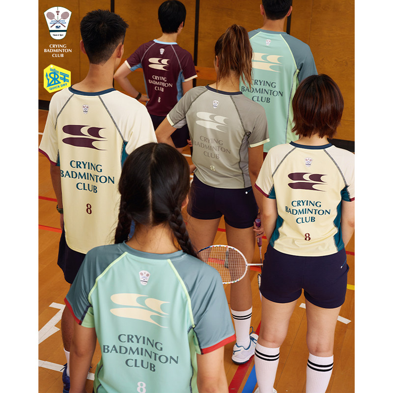 CryingCenter羽毛球拼接复古撞色训练球服赛服速干运动短袖男女