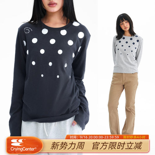 CryingCenter  渐变波点竹节女款正肩长袖T 哭喊中心