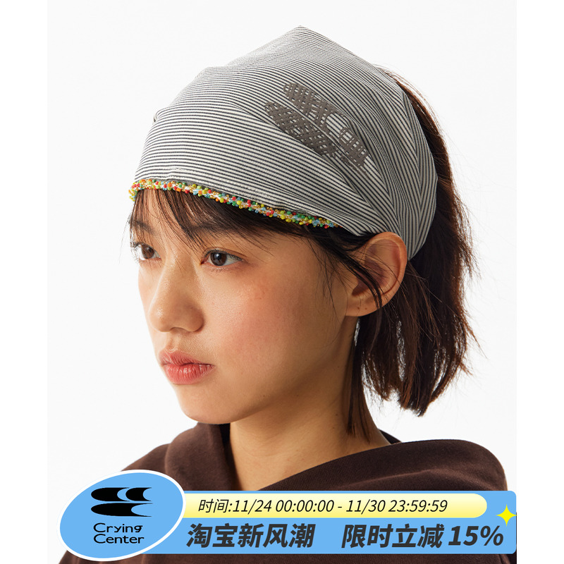 CryingCenter 贝壳彩珠花边条纹头巾发带百搭 哭喊中心