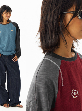 CryingCenter 糯感竹节棉撞色运动线条长袖 哭喊中心