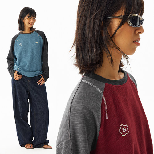 CryingCenter 糯感竹节棉撞色运动线条长袖 哭喊中心