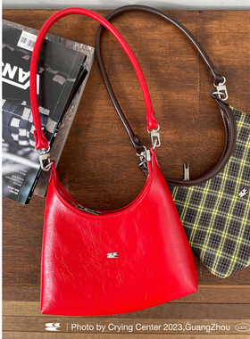CryingCenter复古千禧格纹红色皮包手提包腋下包 可斜挎 哭喊中心