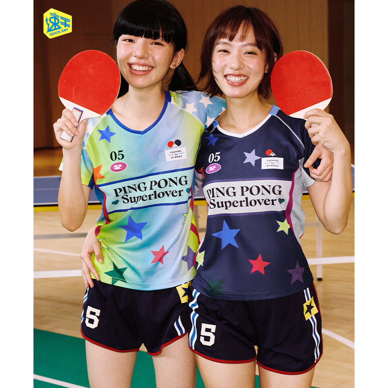 CryingCenter乒乓超级爱好者星星速干训练运动球服短袖女款/童装图片